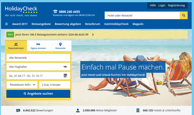 HolidayCheck bietet bereits knapp 7 Millionen Bewertungen. HolidayCheck bietet bereits knapp 7 Millionen Bewertungen.