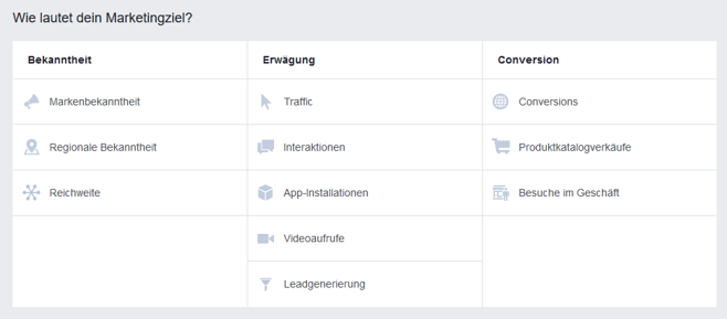 Marketingziel auswählen Marketingziel auswählen