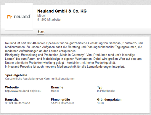 Das LinkedIn-Profil der Neuland GmbH & Co.KG Das LinkedIn-Profil der Neuland GmbH & Co.KG
