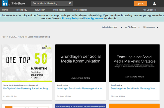 Suchergebnisse zu „Social Media Marketing“ in SlideShare Suchergebnisse zu „Social Media Marketing“ in SlideShare