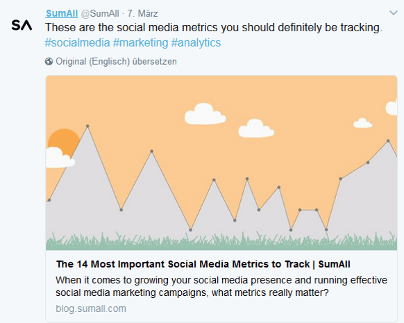 So teilt SumAll Eigen-Content auf Twitter – in diesem Fall einen Blogartikel. So teilt SumAll Eigen-Content auf Twitter – in diesem Fall einen Blogartikel.