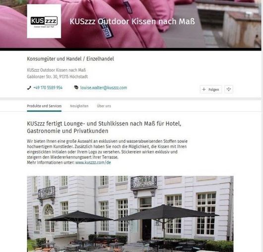 Business-Seiten des Kissenherstellers KUSzzz. Business-Seiten des Kissenherstellers KUSzzz.