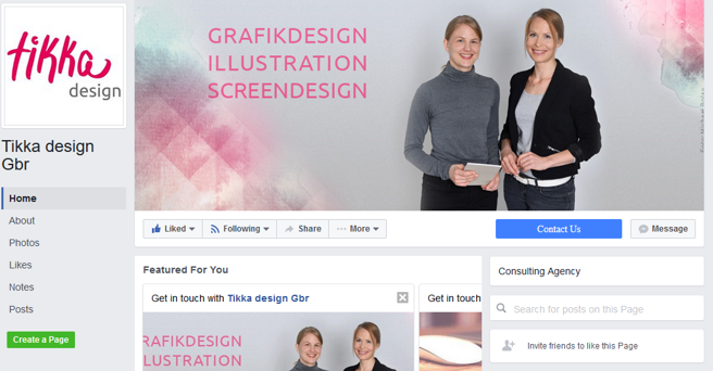 Das Unternehmensprofil auf Facebook von Tikka design, einer Gbr, die Grafikdesign, Illustration und Screendesign anbietet. Das Unternehmensprofil auf Facebook von Tikka design, einer Gbr, die Grafikdesign, Illustration und Screendesign anbietet.