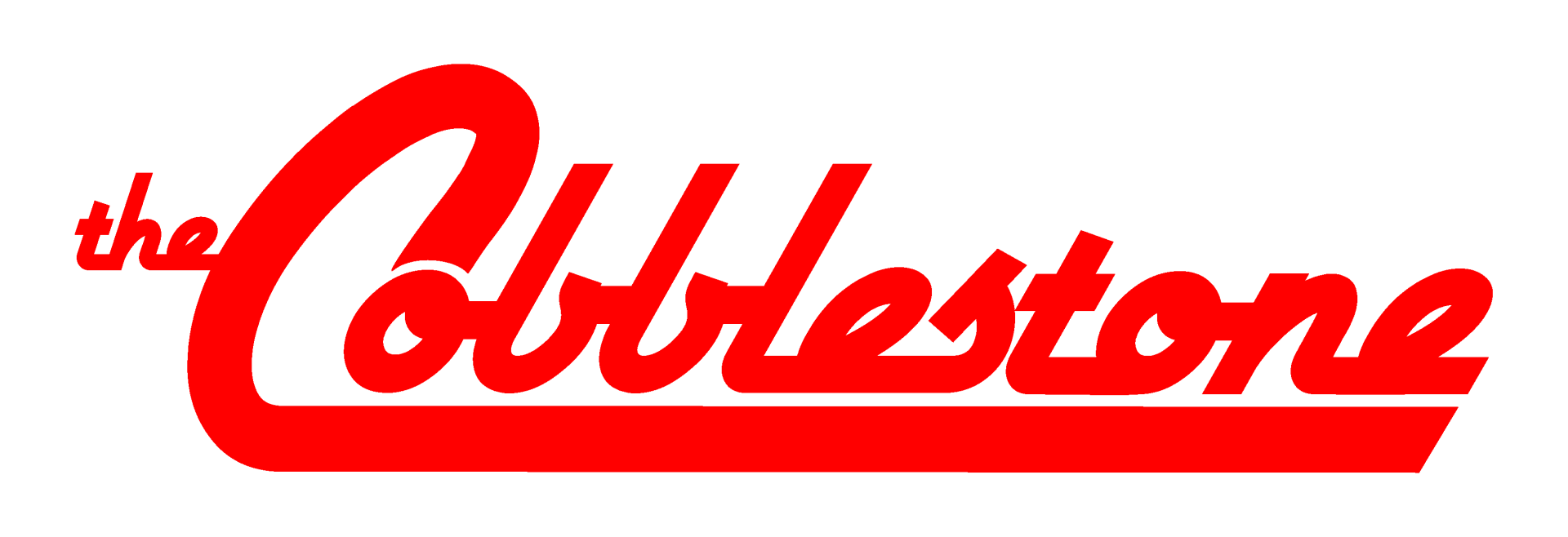A red and white logo for the cobblestone is on a white background.
