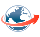 Globe with a red arrow circling it, suggesting global movement or progress.