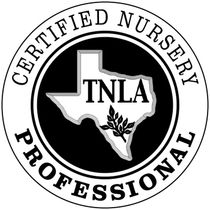 Certified Nursery Professional logo with Texas silhouette and TNLA text in black and white