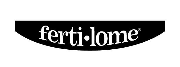 Ferti-lome logo in white text on a black curved banner