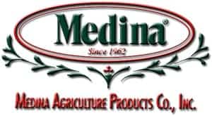 Medina Agriculture Products Co., Inc. logo in green and red with decorative leaves