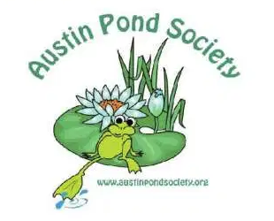 Austin Pond Society logo with a green frog, white flowers, and cattails on a lily pad