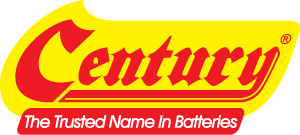 Century batteries logo with yellow background and red text: “The Trusted Name In Batteries.”