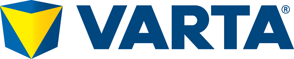 VARTA logo with blue and yellow geometric icon and bold blue text