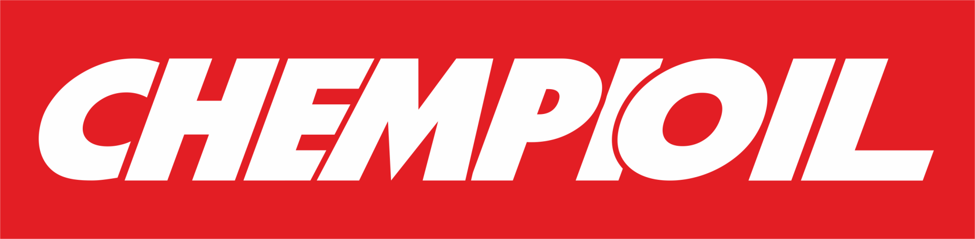 CHEMPOIL logo in bold white italic letters on a red background