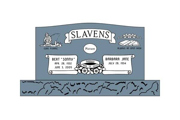 Blue headstone with 