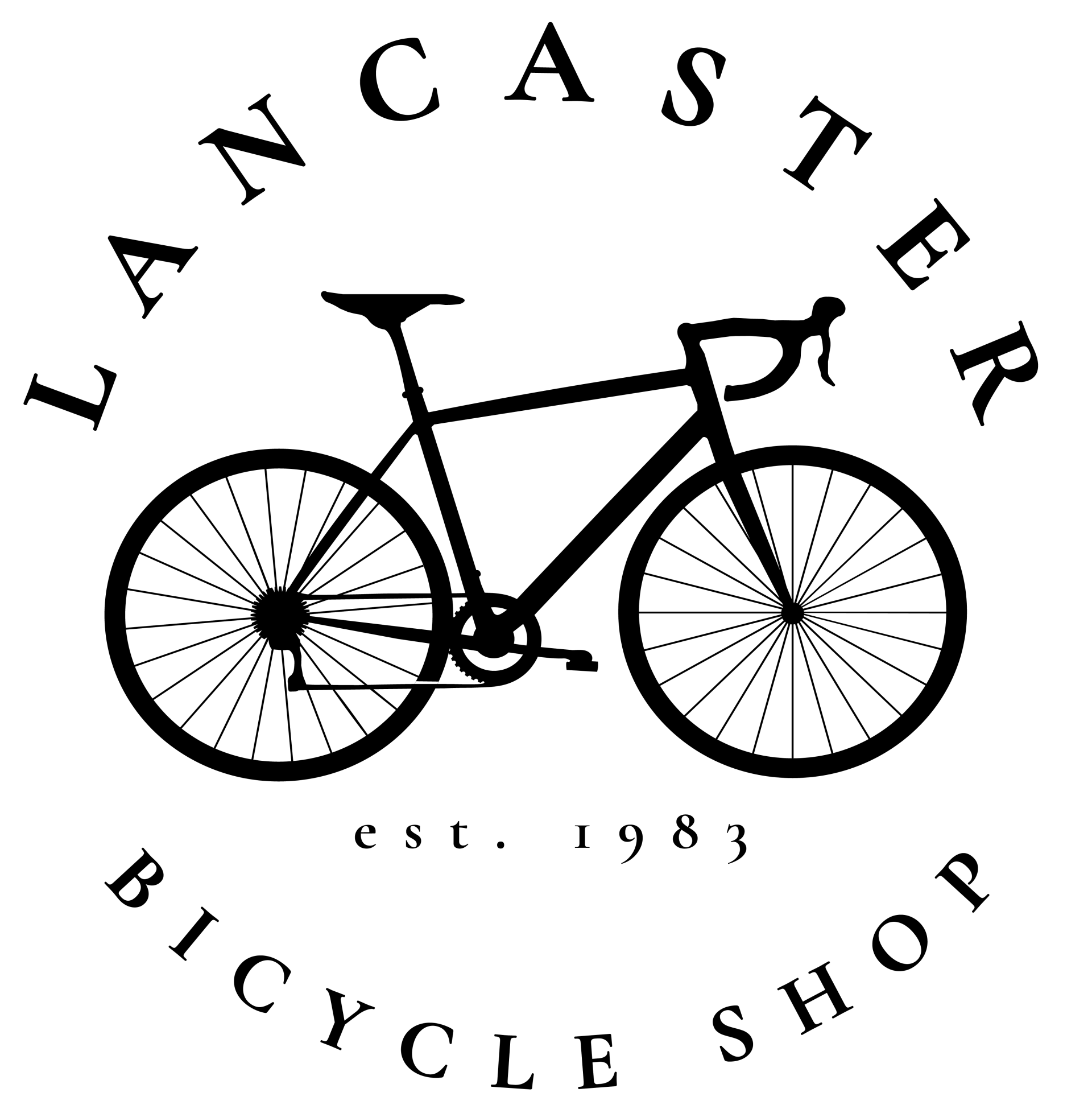 A black and white logo for a bicycle shop.