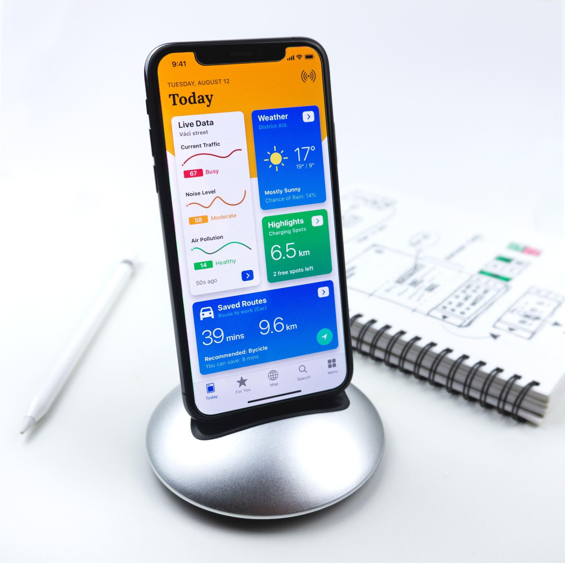 cellphone with notebook