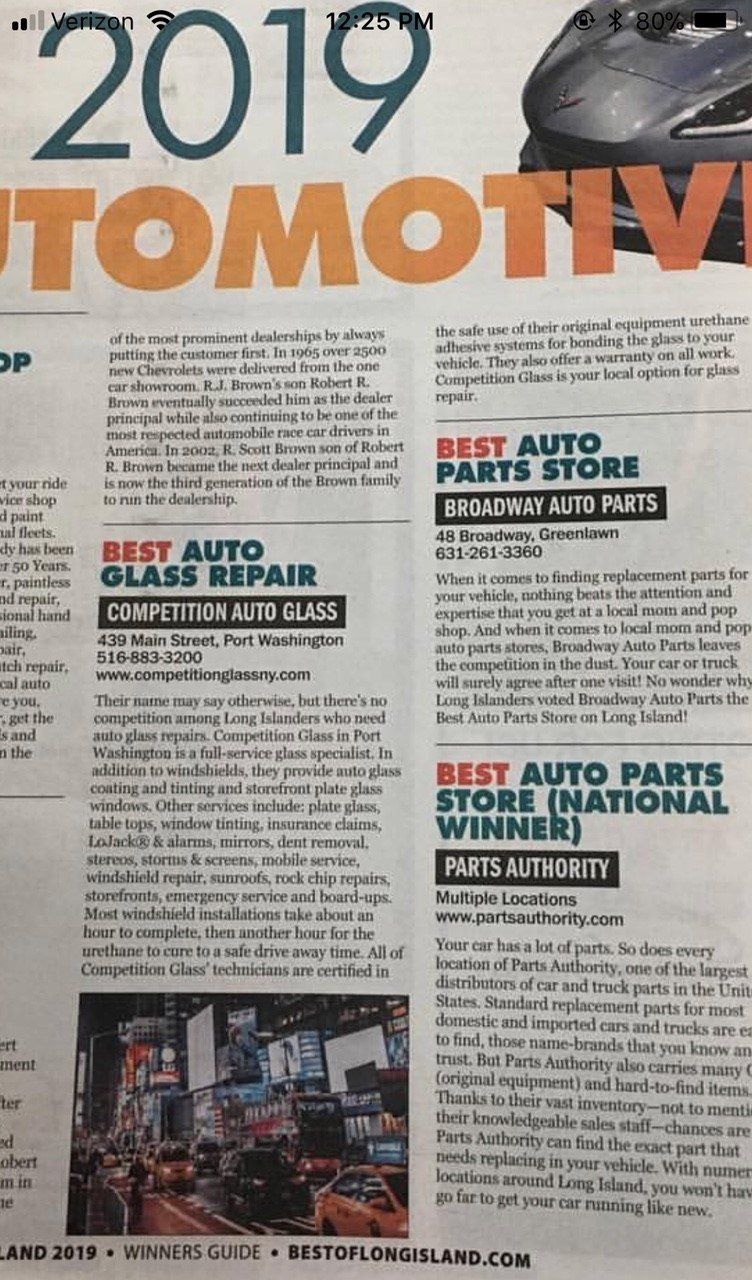 Newspaper Article — Port Washington, NY — Competition Glass Inc