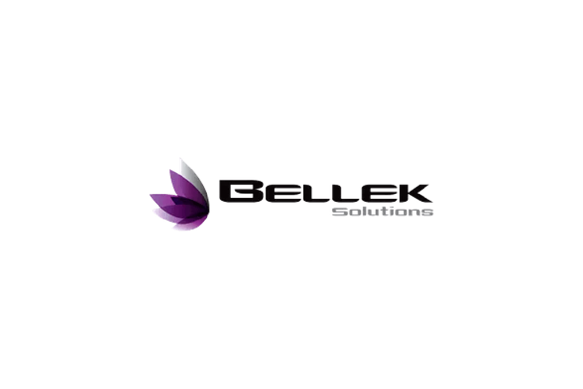 A logo for bellek solutions with a purple flower on a white background.