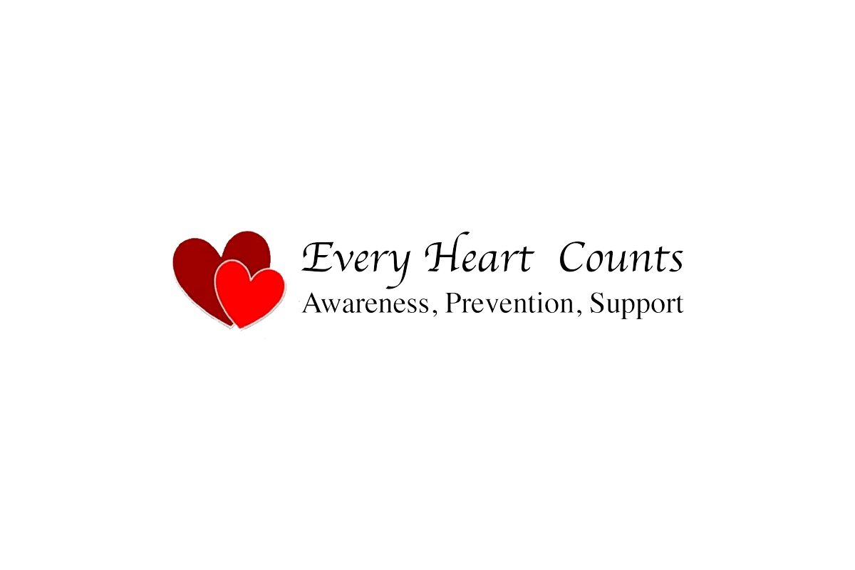 A logo for every heart counts awareness , prevention , support.