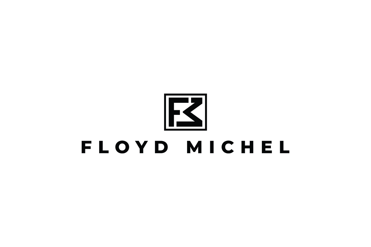 A black and white logo for floyd michel on a white background.