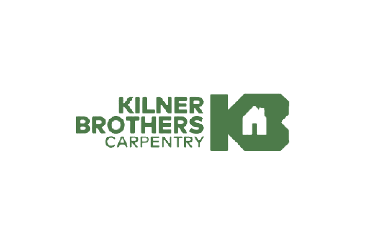 The kilner brothers carpentry logo is green and white.