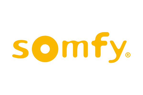 A yellow somfy logo on a white background