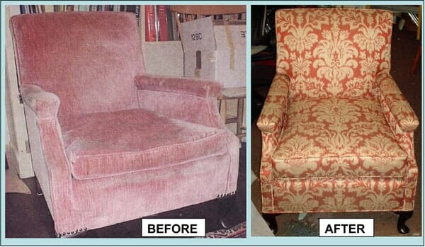 Single sofa chair before and after upholstery — Upholstery in Danvers, MA