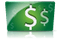 Green square with two white dollar signs.