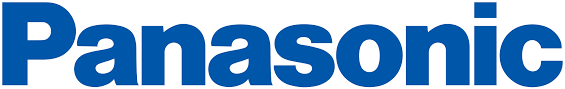 a blue panasonic logo on a white background