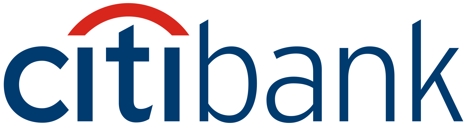Citibank logo: blue wordmark with a red arc above the first 