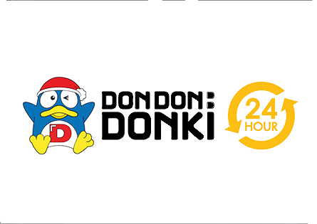 Don Don Donki logo with mascot penguin wearing Santa hat next to text 