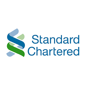 Standard Chartered logo: intertwined blue, green, and gray ribbons next to the bank's name in blue text.