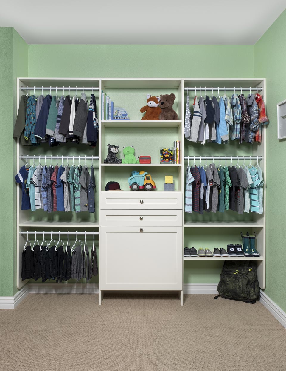 Custom Kids Closet with a White Finish