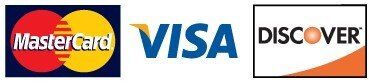Mastercard visa and discover logos on a white background