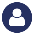 A white icon of a person in a blue circle.