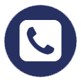 A phone icon in a square in a blue circle.