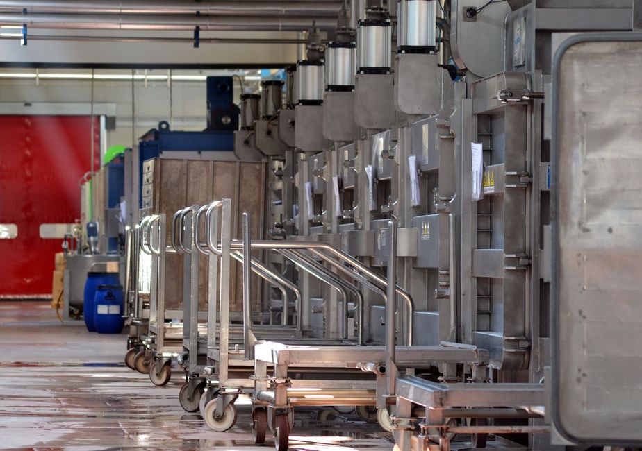 Warehouse with trolleys