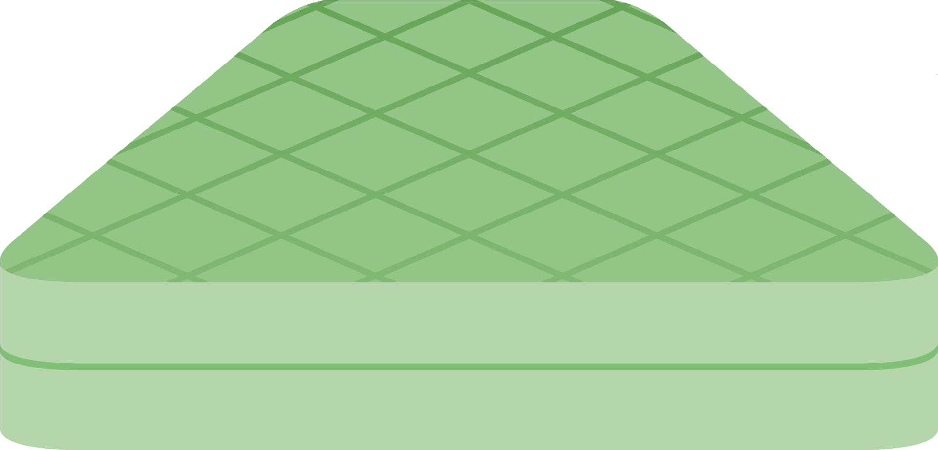 A green triangle with a checkered pattern on it on a white background.