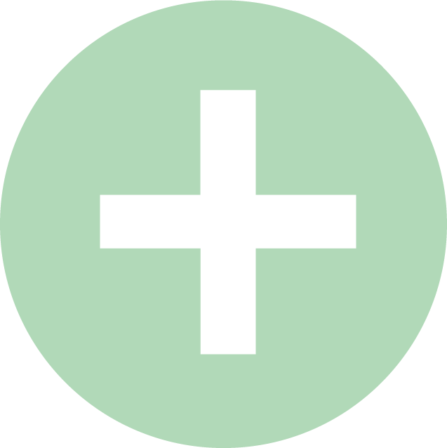A white plus sign in a green circle.