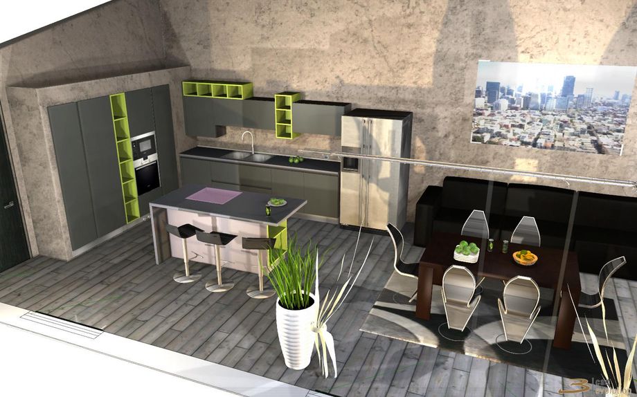 progetto cucina rendering
