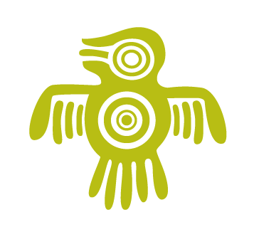 Logo d'oiseau stylisé vert citron avec des motifs circulaires sur fond blanc