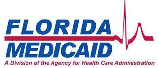 Florida Medicaid logo with blue text, red line, and red heartbeat graphic.