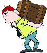 carton man carrying heavy box on back