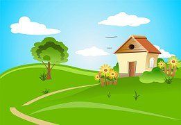 cartoon house with grass