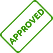 Green 'Approved' stamp: confirmation or endorsement.
