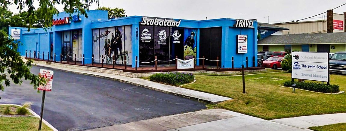 A blue building with 
