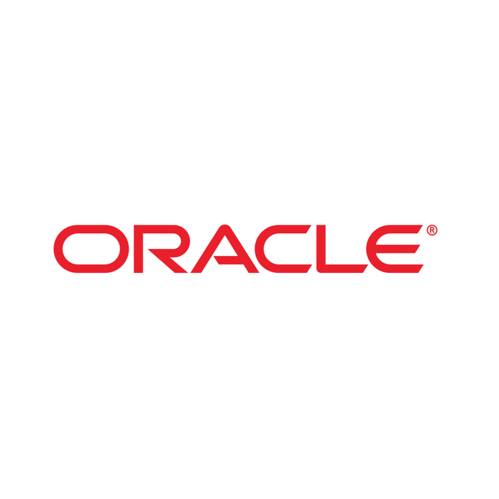 Oracle-logo in rood op een witte achtergrond