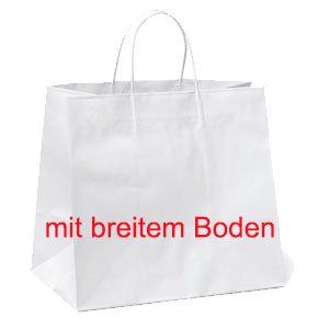 Eine weiße Papiertüte mit der Aufschrift „mit breitem Boden“.