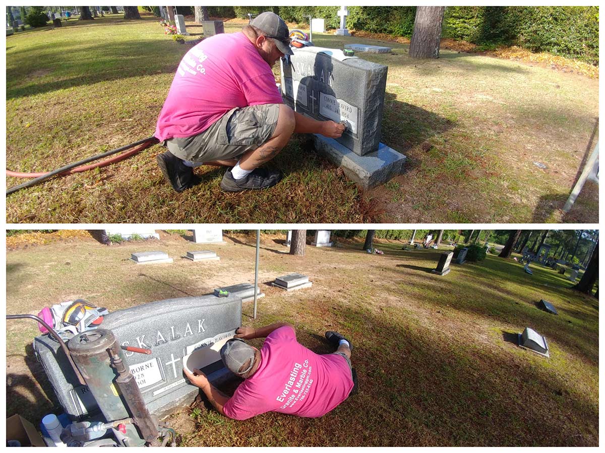 Man Fixing the Date — Augusta, GA — Everlasting Granite and Marble Man Fixing the Date — Augusta, GA — Everlasting Granite and Marble
