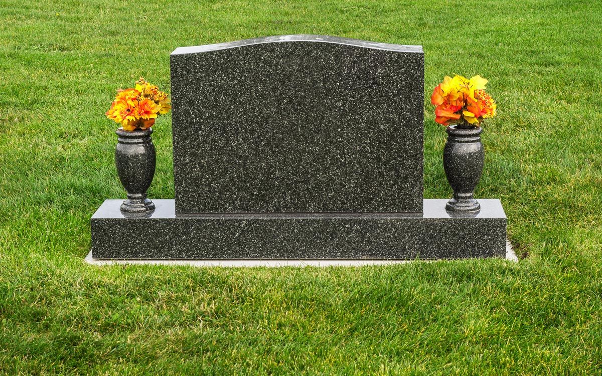 Black Marble Headstone With Flowers On Both Sides — Augusta, GA — Everlasting Granite and Marble