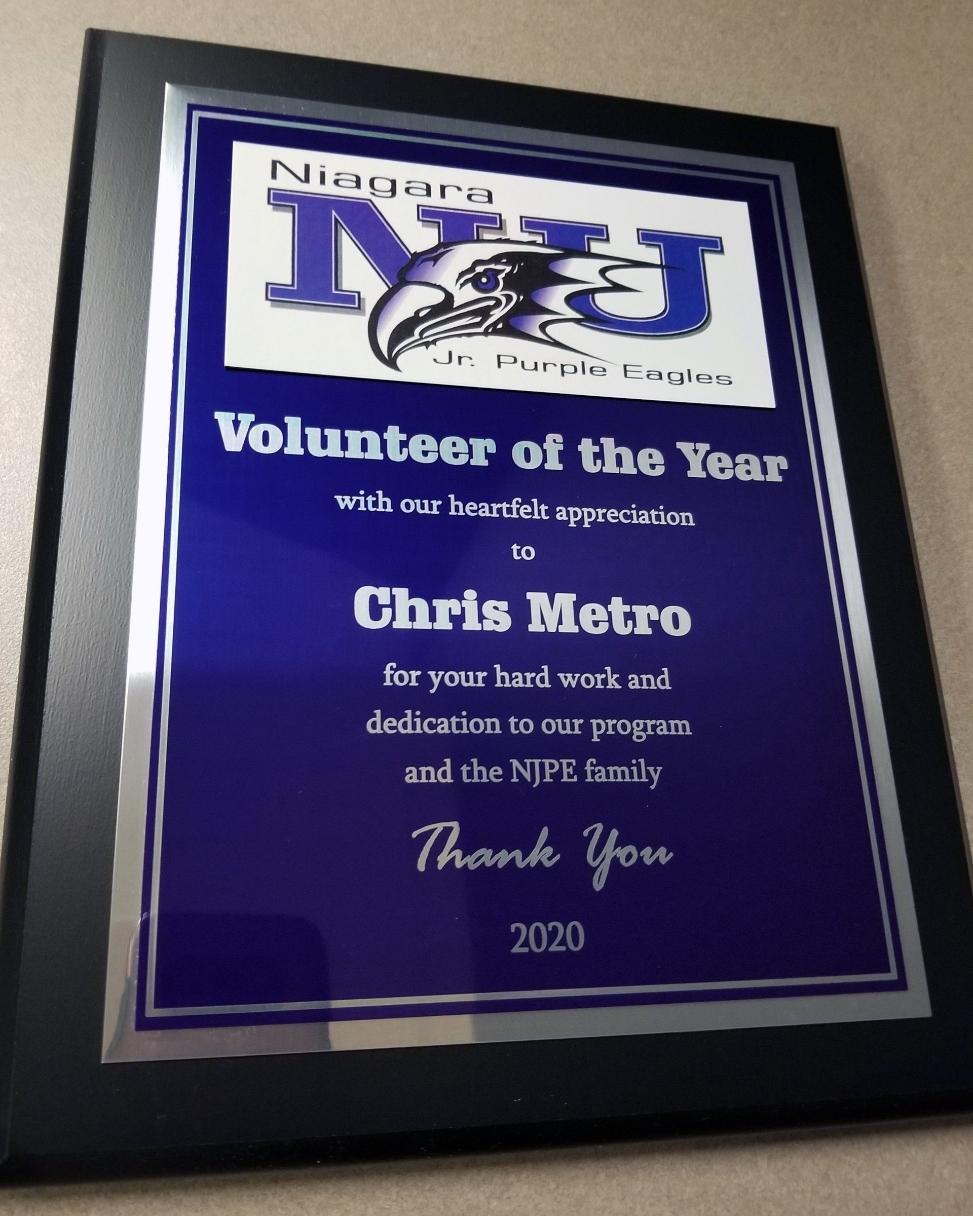 NU Jr. Purple Eagles Plaque